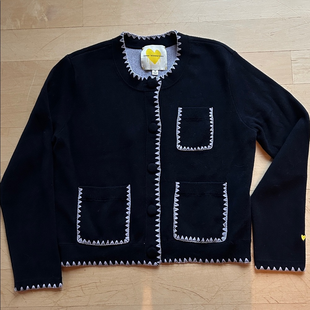 Kerri Rosenthal Navy & White Sweater Jacket. Size M.